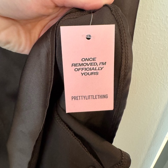 NWT PrettyLittleThings Chocolate Brown Boat Neck Satin Fishtail Midi Dress-US 6 - Picture 5 of 14